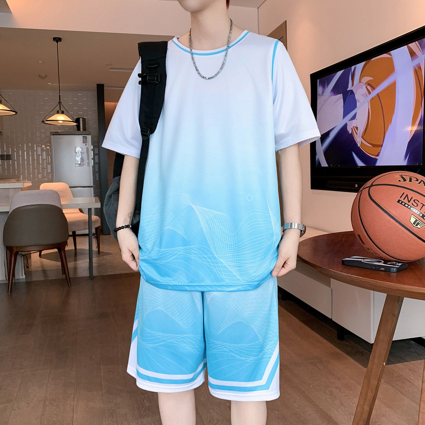 夏天冰丝短袖t恤男孩12-15岁青少年初中学生13大童运动篮球服套装