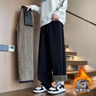 秋冬款休闲裤子男孩初中学生加绒加厚直筒长裤青少年大童冬装卫裤
