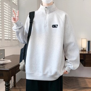 春秋款半拉链立领卫衣男初中高中学生青少年帅气大童长袖t恤上衣