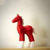 2026马年手工拼装 动物纸模小马驹3D立体家居装 饰桌面摆件马造型