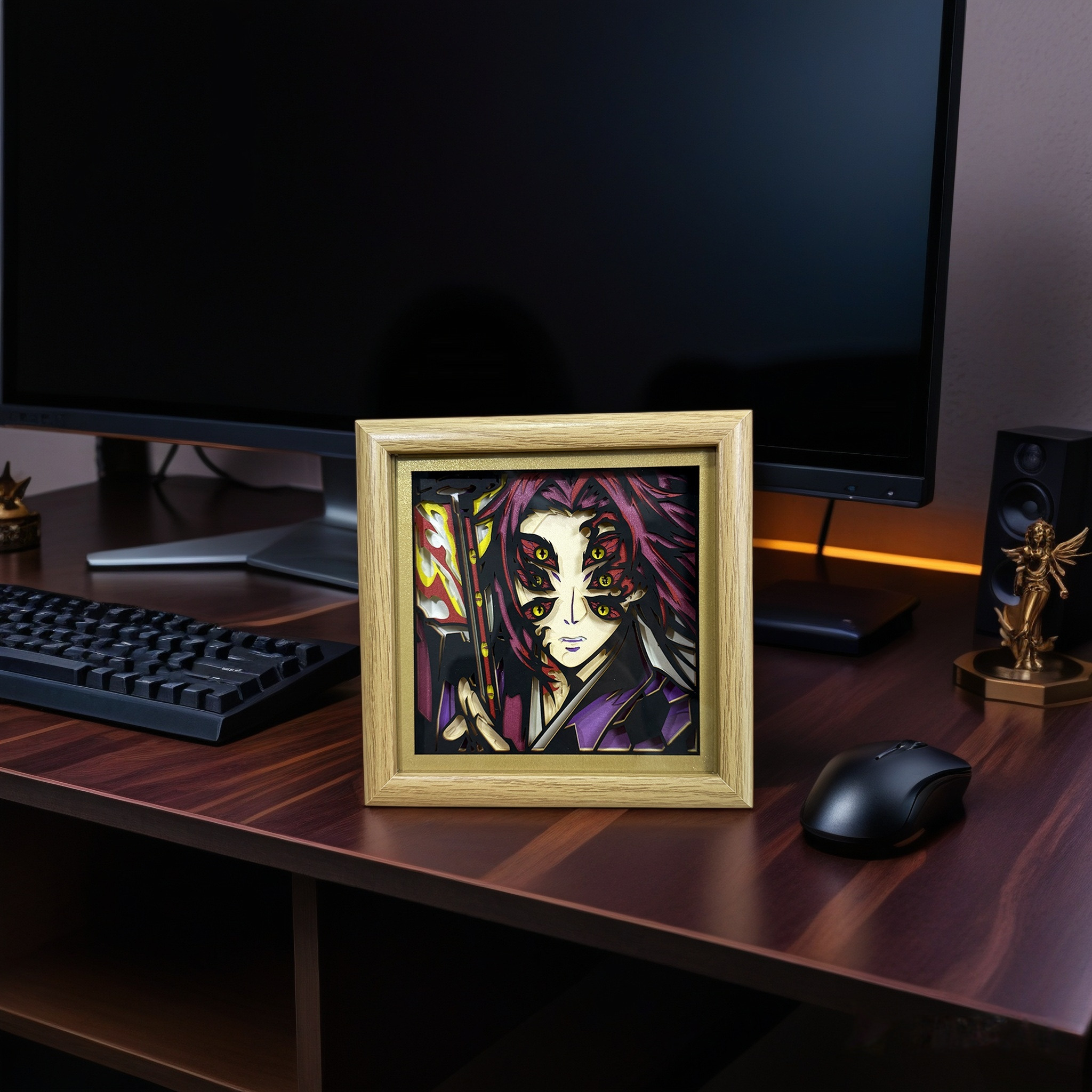 鬼灭之刃黑死牟动漫纸雕画摆件