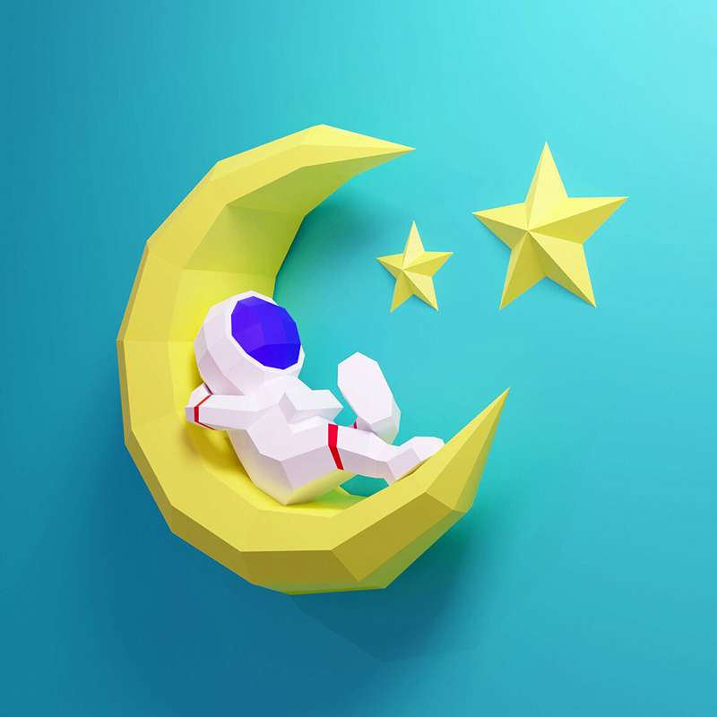 月亮上的宇航员手工DIY立体纸模型墙面装饰可爱卡通太空主题壁饰