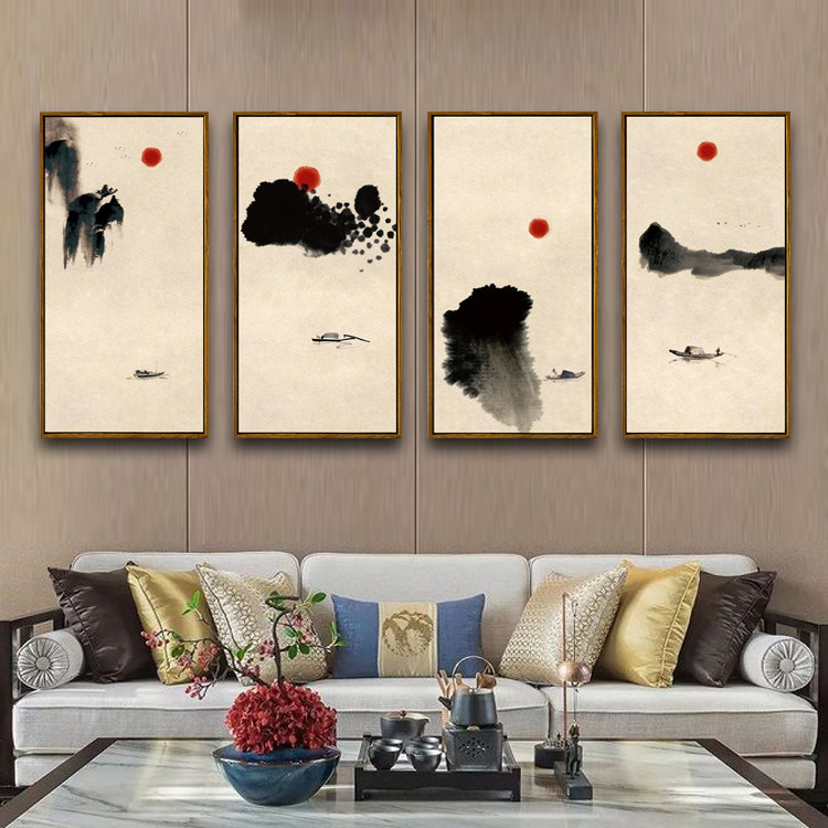 一日一山一舟新中式简约禅意水墨画客厅抽象装饰画茶室挂画原创