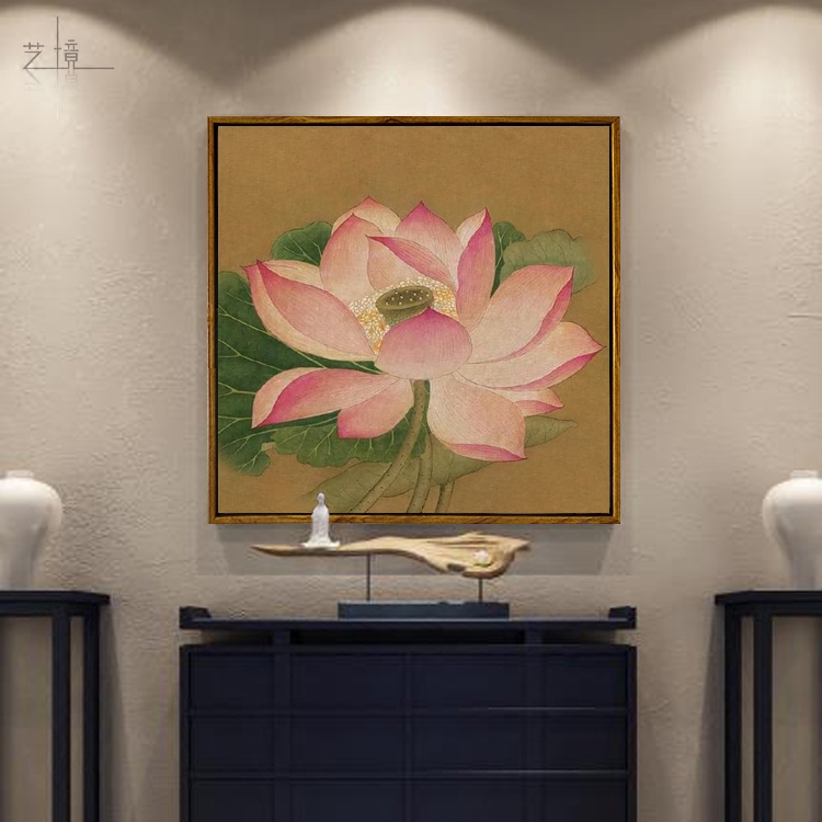出水芙蓉图客厅挂画工笔荷花水墨画玄关茶室书房餐厅装饰画手绘图片