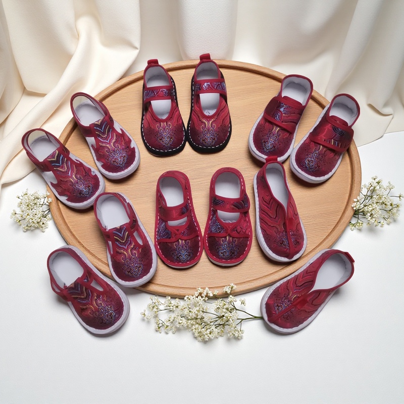 老北京千层底红色宝宝一抓周岁鞋新中式唐装男女儿童学步鞋生日宴