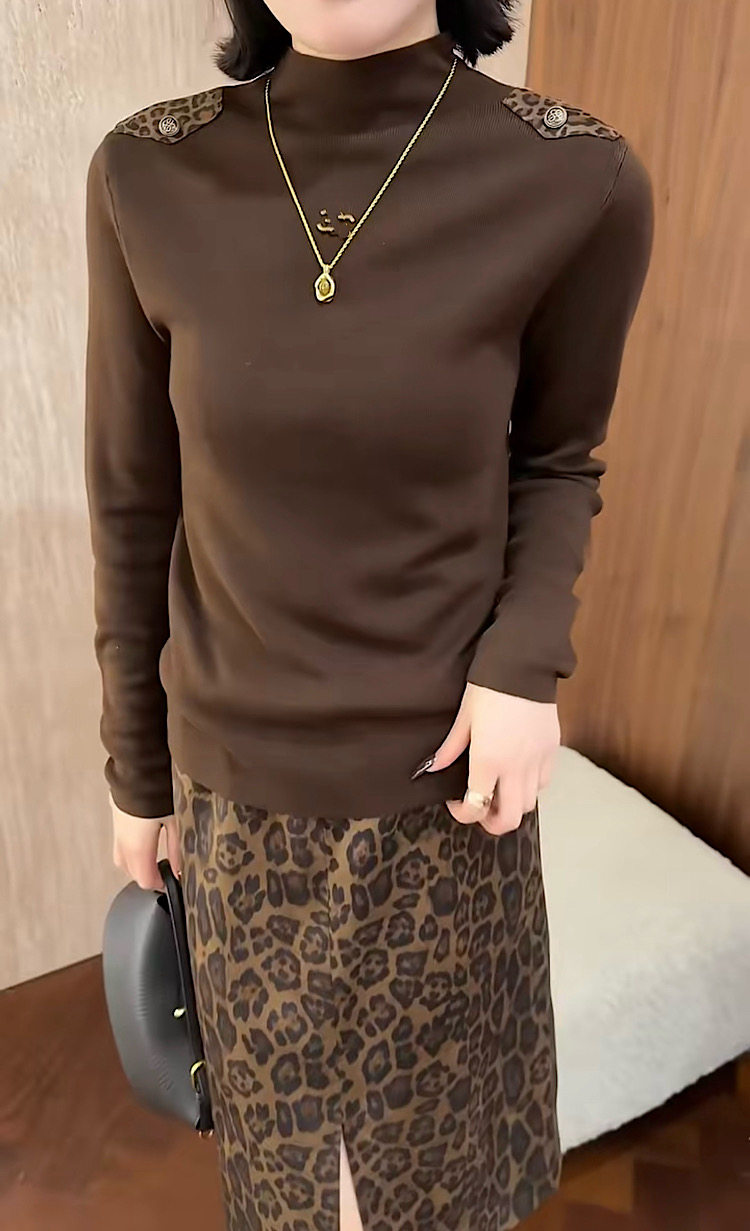 韩系柔软肩章贴布细羊毛衣女修身显瘦简约打底针织衫秋冬新款5862