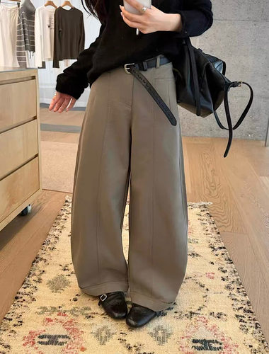 韩系高级柔软莱赛尔天丝棉高腰弯刀裤阔腿长裤女宽松秋季新款8858