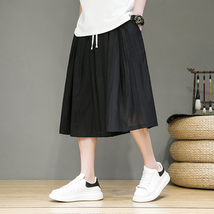 夏季中国风短裤男宽松大码五分裤阔腿沙滩裤冰丝休闲哈伦裤抵裆裤