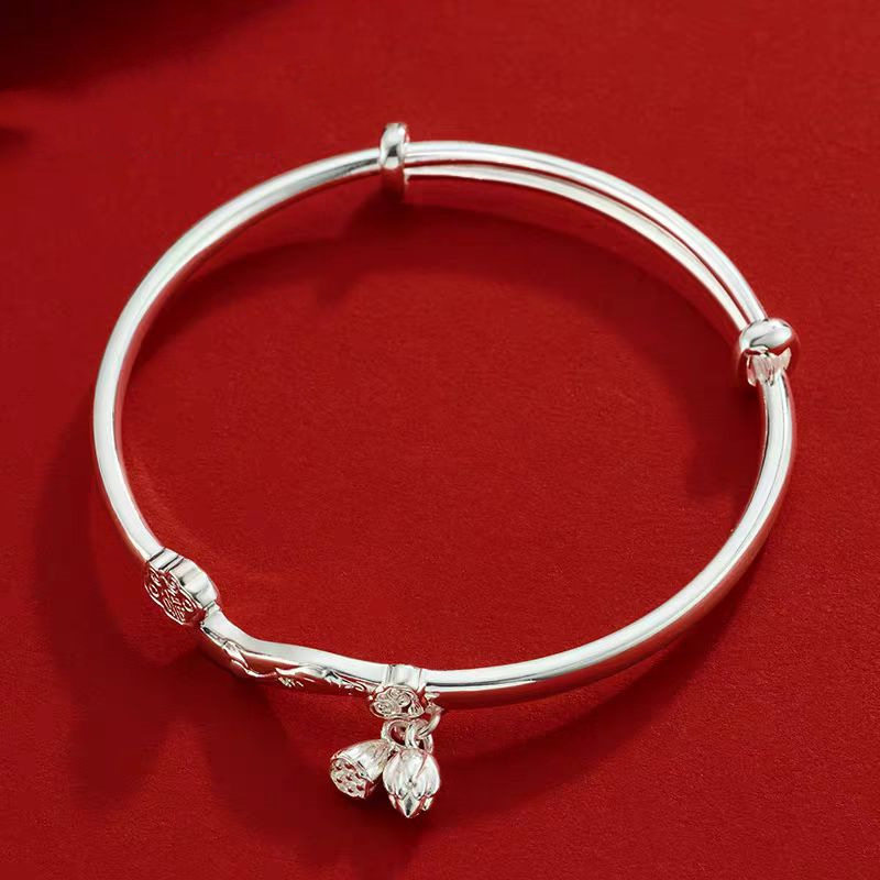 吉祥如意银手镯银镯子推拉女神节礼物送女友礼品带钢印,饰品/流行首饰/时尚饰品新,银饰手镯,淘宝优惠券,粉丝福利购,淘宝优惠卷