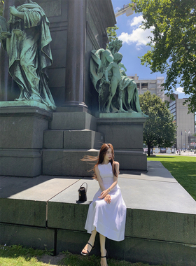 BOOMLIMIT 毕业套装 亚麻无袖收腰上衣法式A摆半裙套装