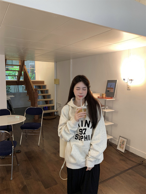 加绒宽松棉涤休闲明星同款卫衣