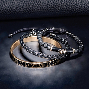 夏新款 微镶珐琅滴釉眼睛男生手镯套装 新颖复古时尚情侣生日礼物