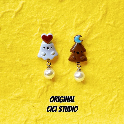 CICISTUDIO卡通可爱小幽灵耳钉甜美可爱百搭耳饰圣诞节多巴胺耳环