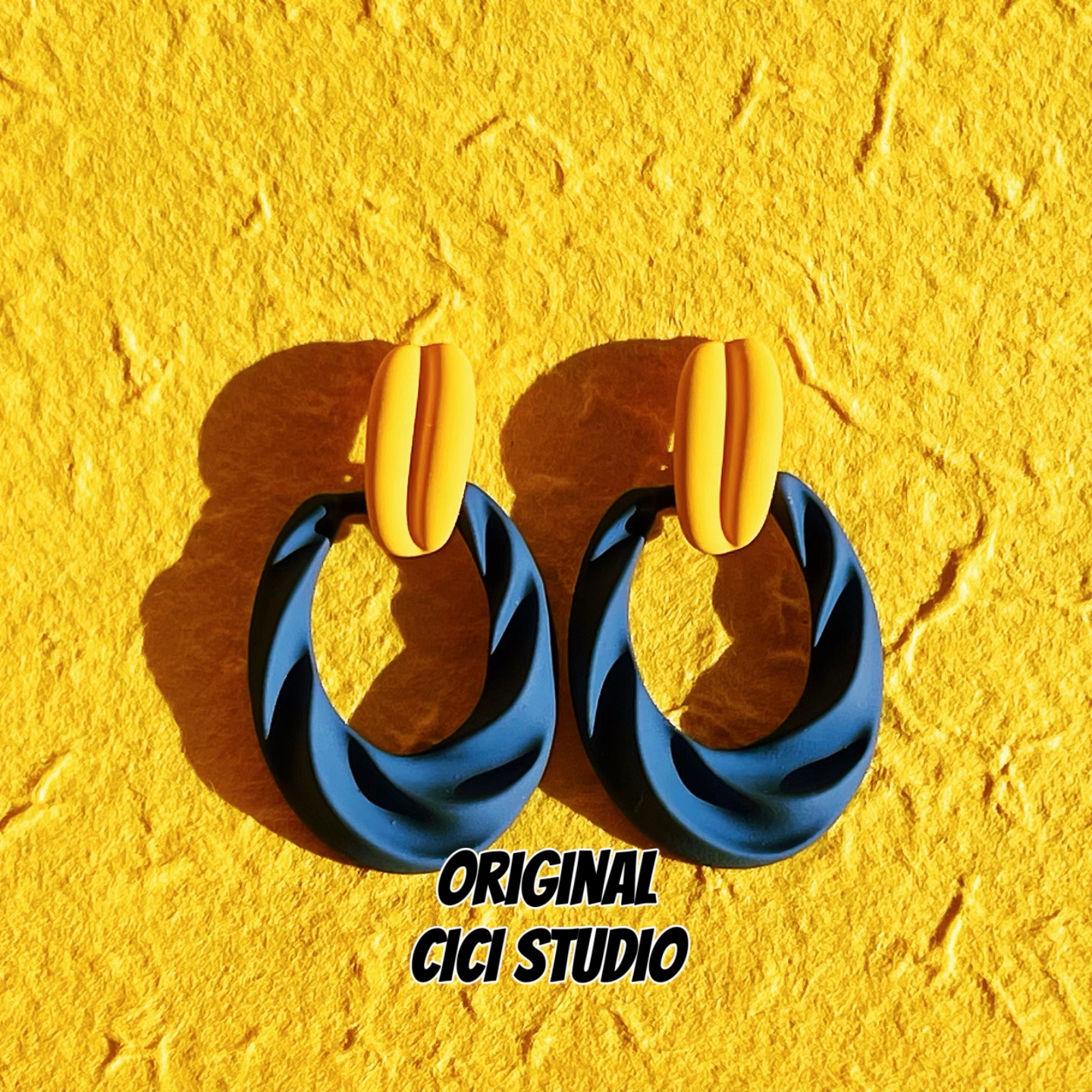 CICI STUDIO小众潮流艺术精工复古多巴胺黄蓝撞色气质耳饰耳环