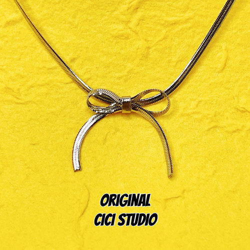 CICI STUDIO小众个性精工朋克蛇骨链蝴蝶结项链女甜酷辣妹锁骨链