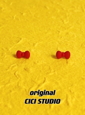 CICI可爱立体红色蝴蝶结迷你耳钉通勤百搭耳饰俏皮耳钉新年礼物