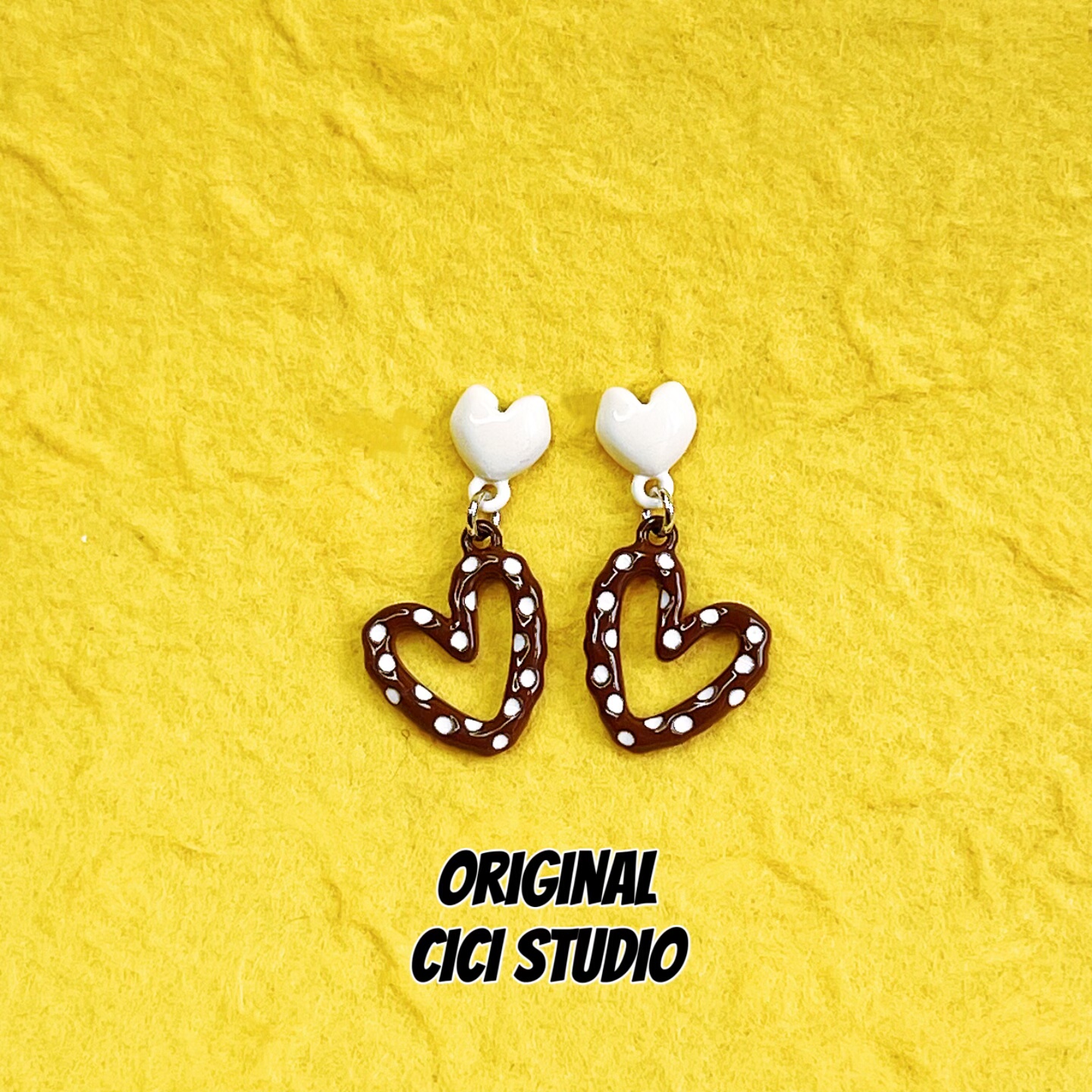 CICI STUDIO小众高级感巧克力色爱心波点耳环女复古耳钉耳饰礼物