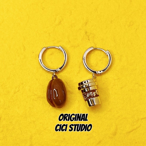CICI STUDIO小众精工韩国可爱咖啡豆咖啡杯耳钉女甜酷个性Y2K耳饰