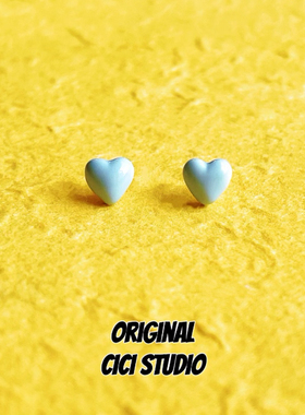 CICI STUDIO小众甜酷多巴胺蓝色爱心耳钉女甜美少女迷你耳钉耳饰