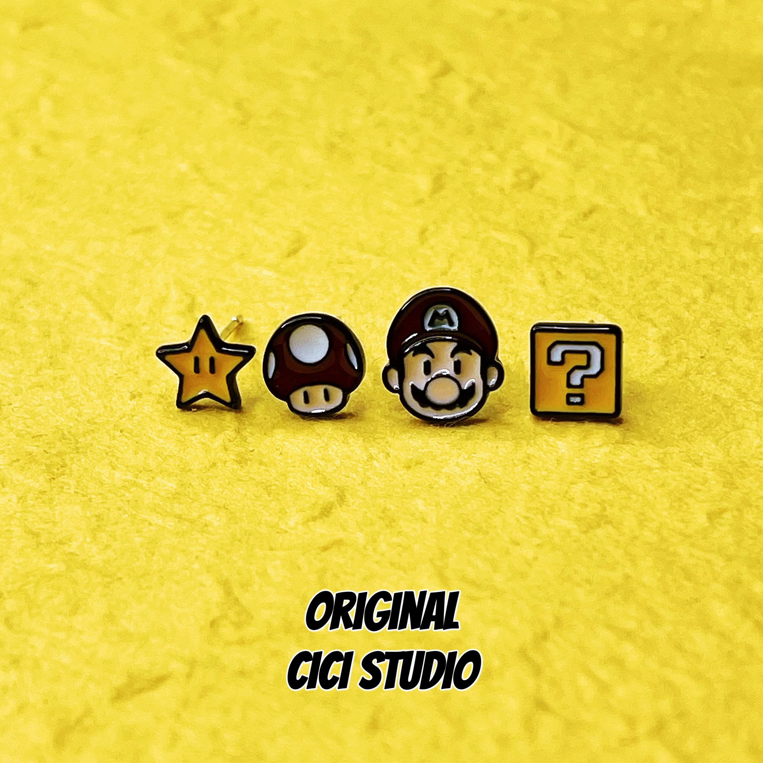 CICISTUDIO创意可爱卡通超级马里奥耳钉迷你耳饰小众个性童趣耳钉