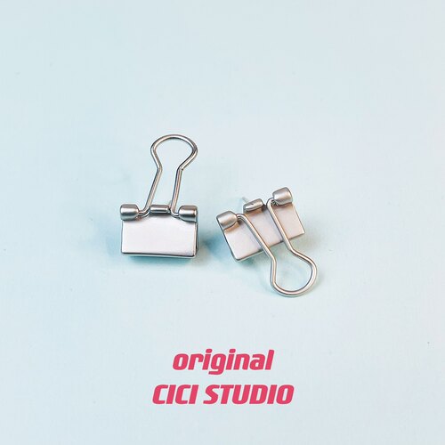 CICI创意小众设计立体趣味办公室文件夹哑光银S925银针耳钉耳饰
