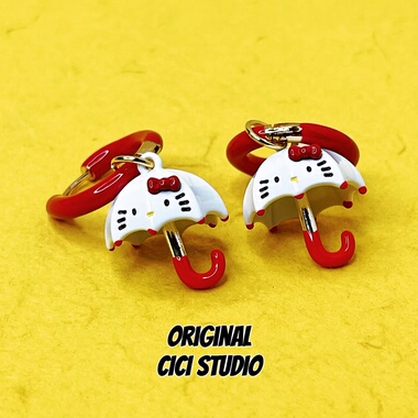 CICI STUDIO小众高级感红色KITTY猫咪雨伞可爱精工多巴胺耳圈礼物