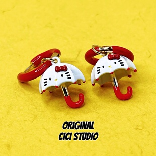 CICI STUDIO小众高级感红色KITTY猫咪雨伞可爱精工多巴胺耳圈礼物