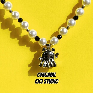 CICI STUDIO小众甜酷朋克招财小幽灵珍珠项链女ins高级感颈链礼物