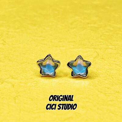 CICI极光星星耳钉五角星梦幻小清新小耳钉耳饰精工清透超闪养耳洞