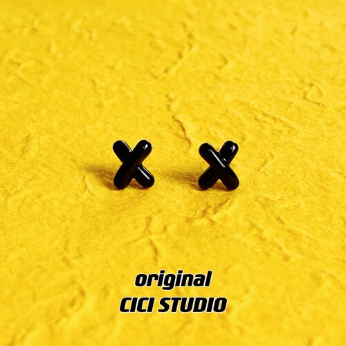 CICI生人勿近小众设计耳钉ins潮流极简黑色X立体不规则无性别耳钉