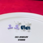 CICI新款 创意办公夹子文件夹拉链头一套6只小众俏皮防敏钢针耳钉