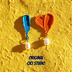 CICISTUDIO原创设计多巴胺风油画笔触耳环小众潮流艺术个性耳钉女
