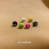 CICI 包邮 彩色笑脸钢牙美式 复古潮流朋克情侣男女多耳洞纯银耳钉