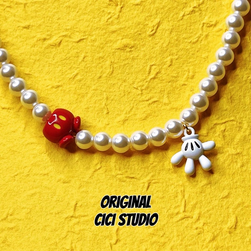 CICI STUDIO小众高级红色米奇珍珠项链女可爱百搭时尚甜酷多巴胺
