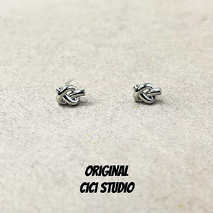 CICI小众设计极简银色线条耳钉ins潮流精工迷你百搭个性 耳钉耳环