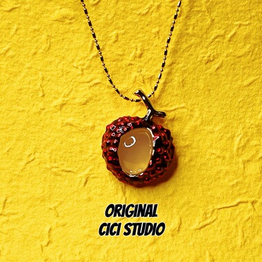 CICI STUDIO小众高级感荔枝吊坠项链女时髦百搭毛衣链玉髓项链