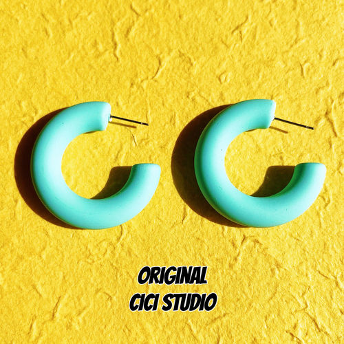 CICISTUDIO小众设计感春夏多巴胺薄荷蓝绿圈耳环女耳钉氛围感耳饰