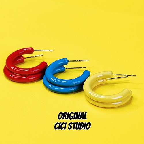 CICI STUDIO小众个性潮流彩色滴釉C形耳环ins甜酷多巴胺精工耳饰
