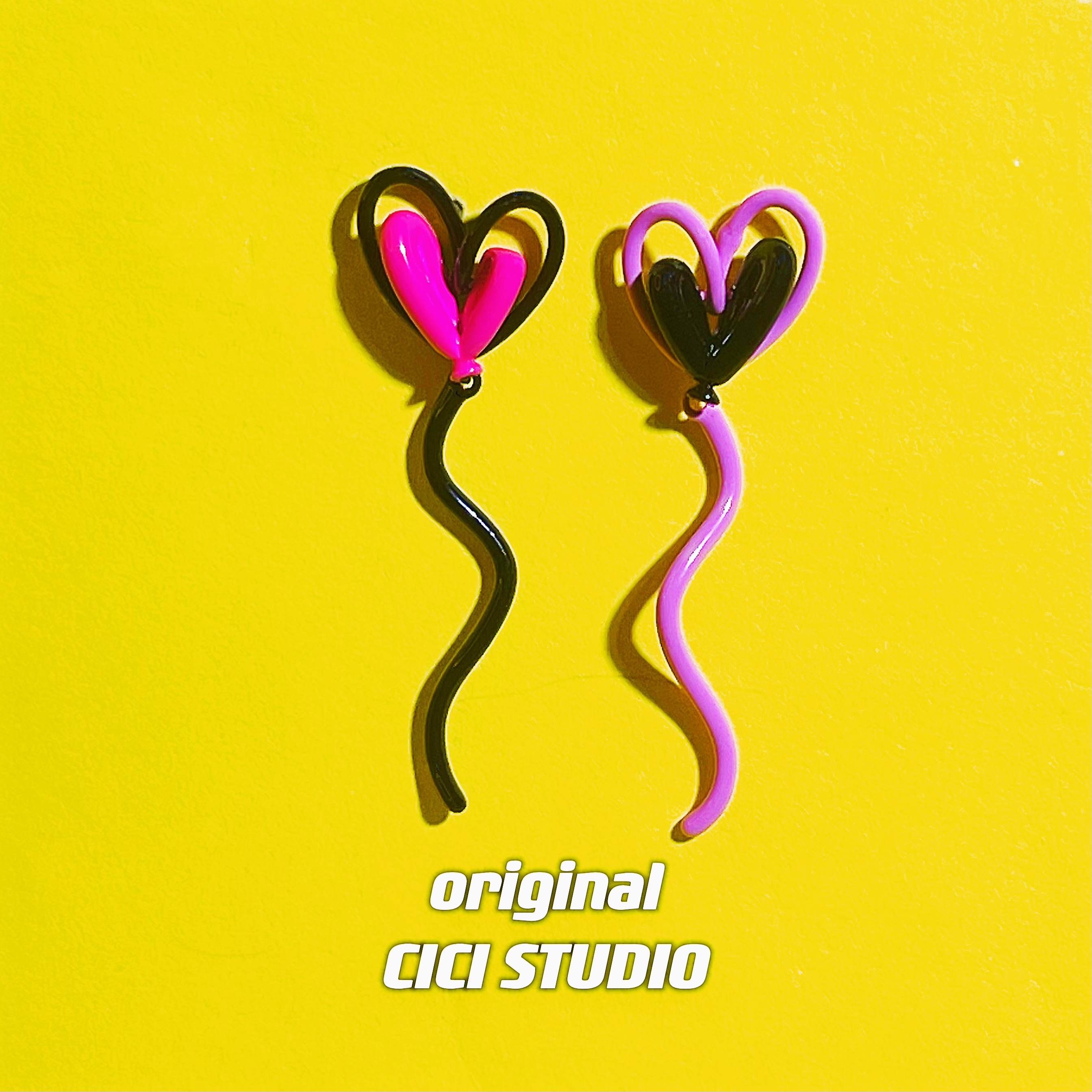 CICI爱心气球流线结原创线条灵动耳环夸张艺术感小众银针甜酷耳饰