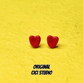 CICI STUDIO小众高级感红色爱心耳钉女可爱耳环耳饰礼物圣诞新年