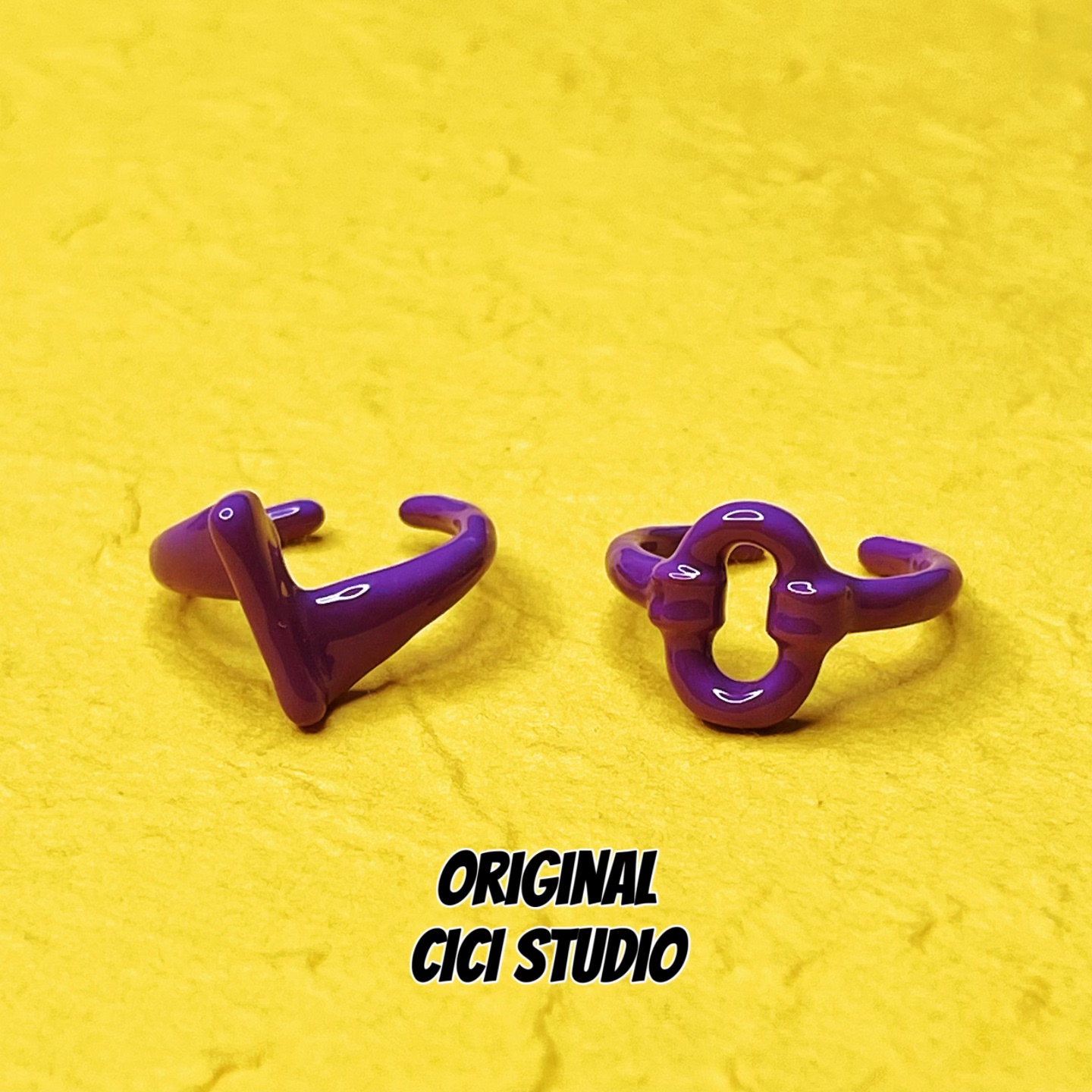 CICI STUDIO小众个性精工紫色糖果滴釉戒指女ins甜酷多巴胺开口戒