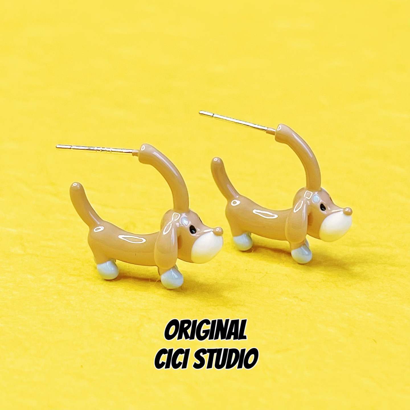 CICI STUDIO小众精工韩国可爱卡通腊肠狗耳钉女甜美个性春夏耳饰