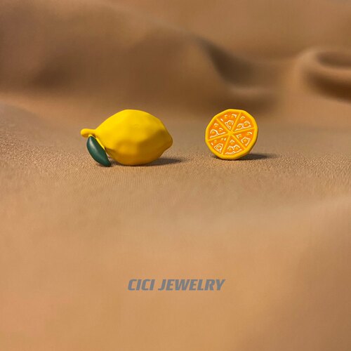 小众cici可爱风柠檬夏日纯银针