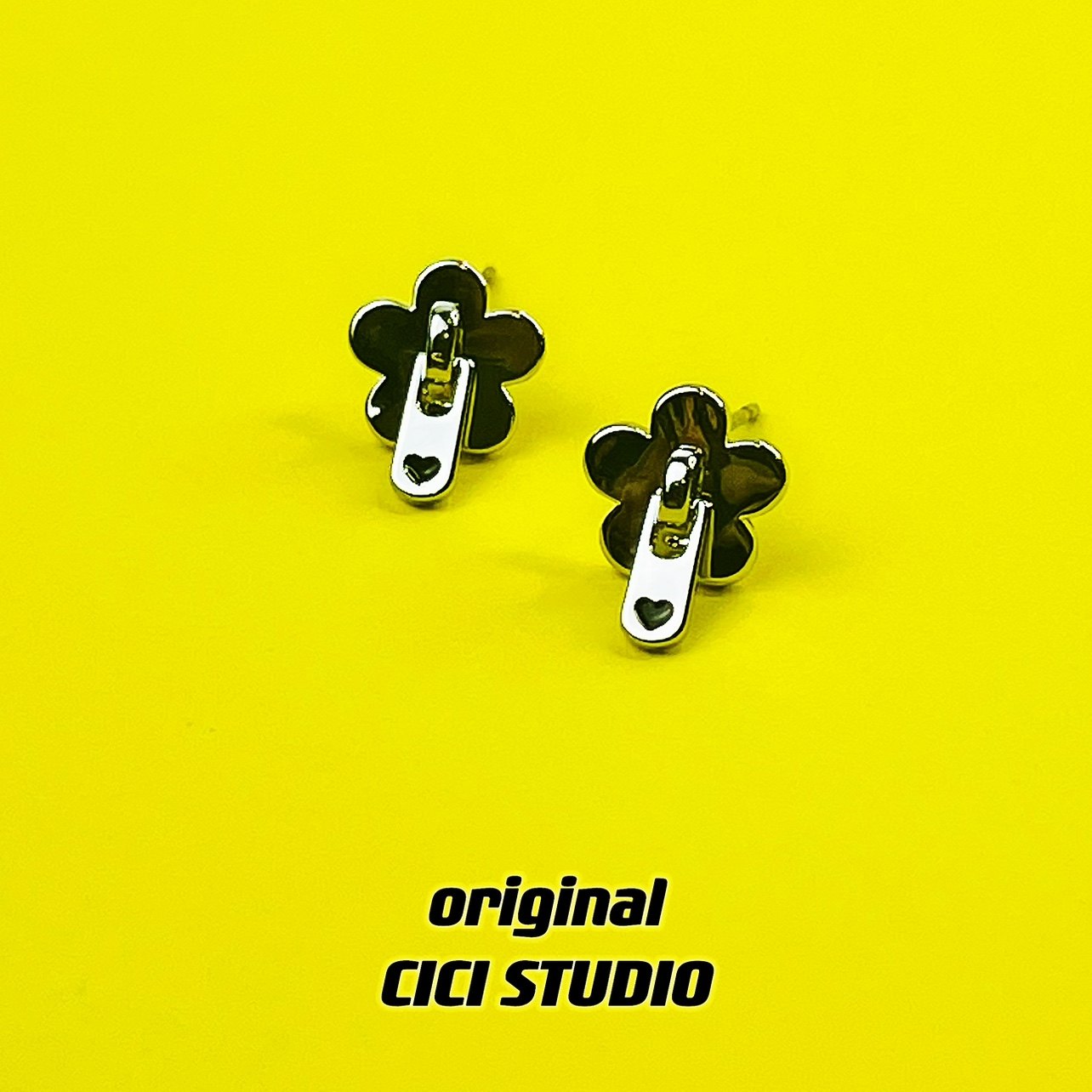 CICI甜酷风格个性设计创意花朵金属银小花拉链头医用钢针耳钉耳饰,饰品/流行首饰/时尚饰品新,耳钉,淘宝优惠券,粉丝福利购,淘宝优惠卷