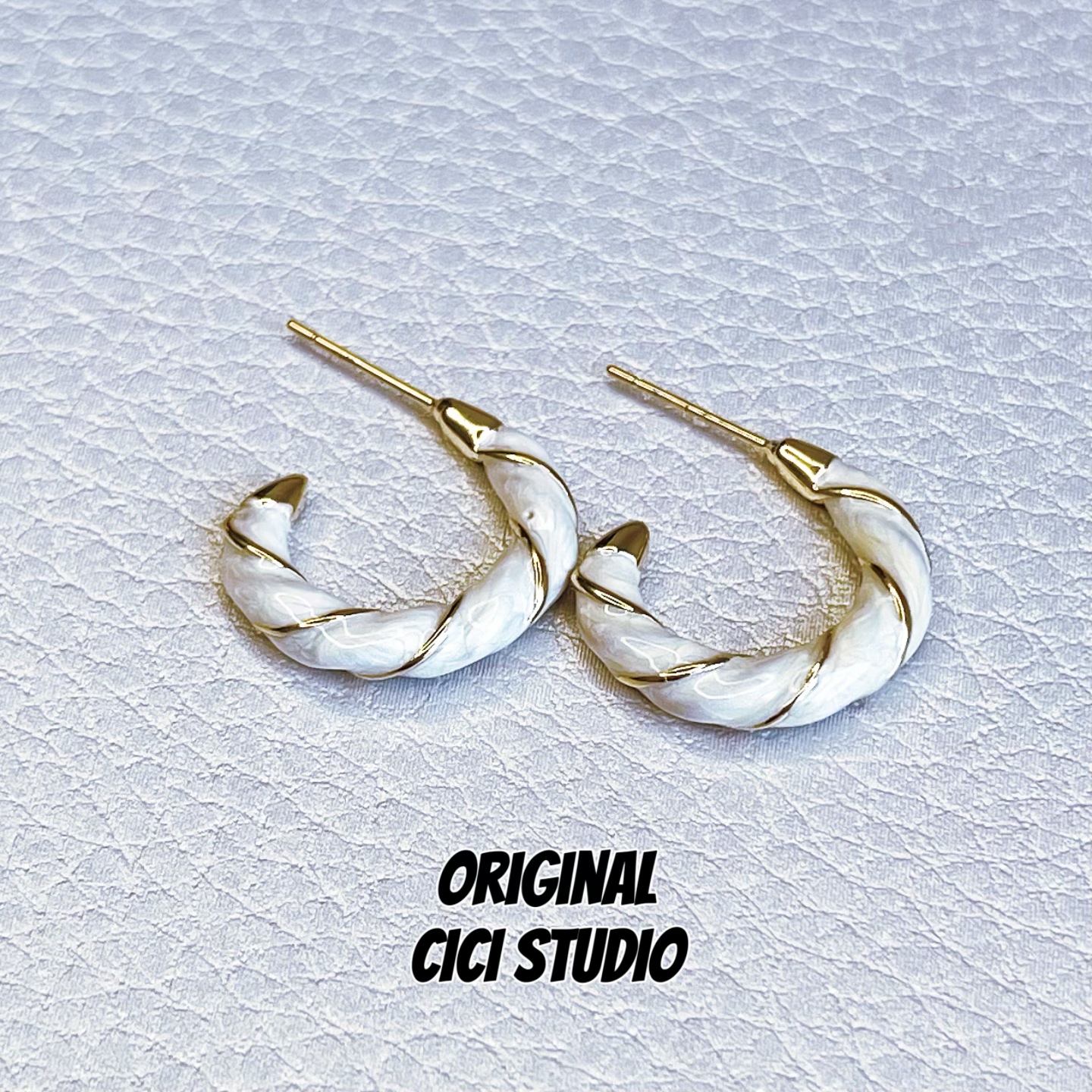 CICI STUDIO小众设计镀金麻花耳圈女简约百搭甜美气质耳环女韩国