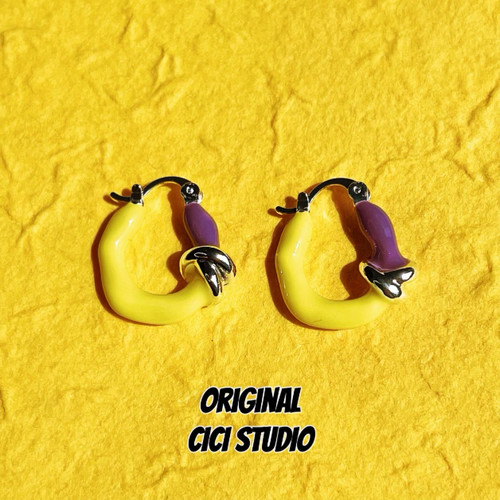 CICISTUDIO潮流艺术ins甜酷黄色紫色耳环女多巴胺个性精工耳饰