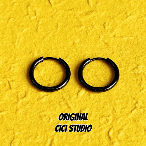 CICI STUDIO暗黑ins极简主义炭黑色素圈个性耳钉男女精工耳环耳饰