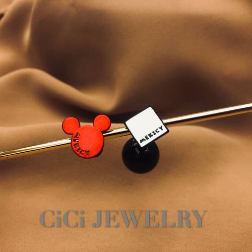 cici纯银针迪士尼英文字母耳钉女