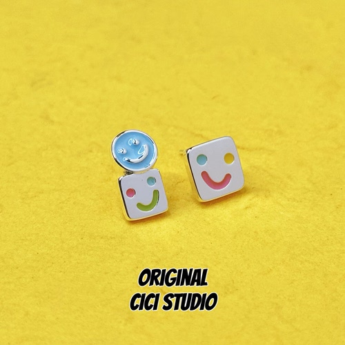 CICI STUDIO小众个性精工简约笑脸耳钉女ins高级潮流百搭耳环耳饰