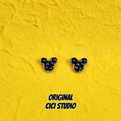 CICI STUDIO小众精工可爱波点米奇耳钉男女小巧百搭通体纯银耳饰